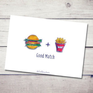 Spruchkarte – Good Match (Burger + Fritten)