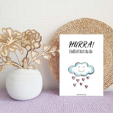 Babykarte – Hurra! Endlich bist du da (Wolke)